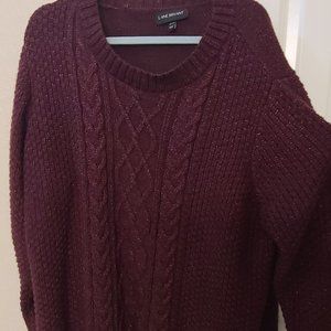 Lane Bryant Maroon Shimmer Cable Knit Sweater